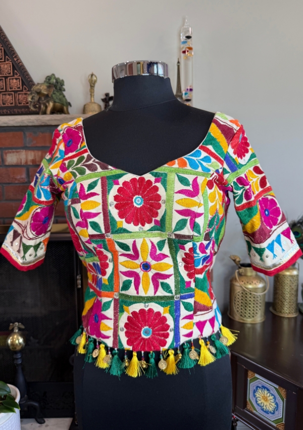 White Green Yellow Kutchi Blouse (SOLD)